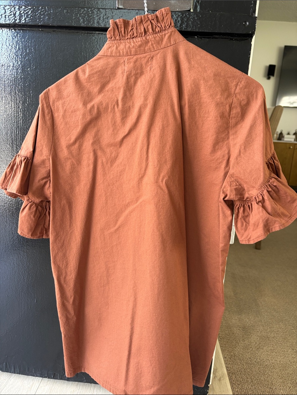 Ruffled Button-Front Blouse in Rust - Picture 3 of 3
